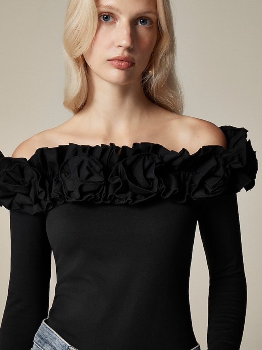 NWT J.Crew Stretch cotton blend off the shoulder top with rosettes size XS